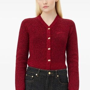 Ganni Red Tinsel Sparkle Knit Cardigan XS Holidays